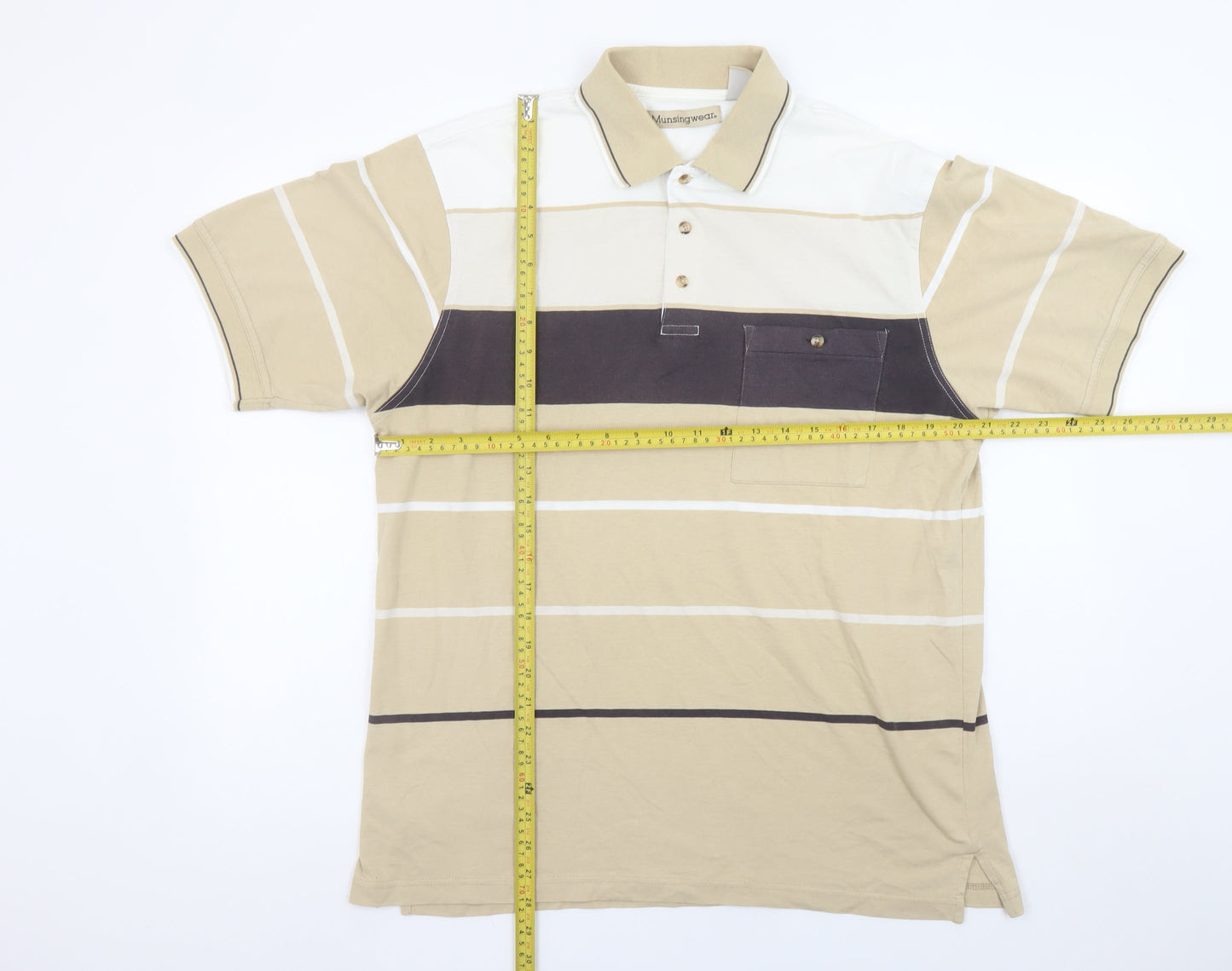 Munsingwear Men's Beige Striped Cotton Polo Shirt Size L