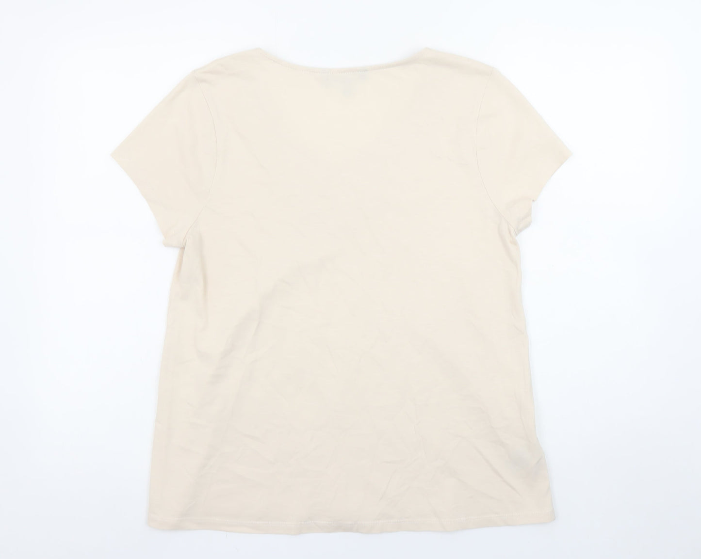Laura Ashley Women’s Beige Embroidered Cotton Scoop Neck T-Shirt UK 14