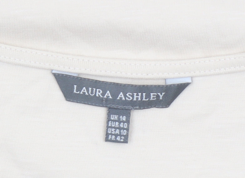 Laura Ashley Women’s Beige Embroidered Cotton Scoop Neck T-Shirt UK 14