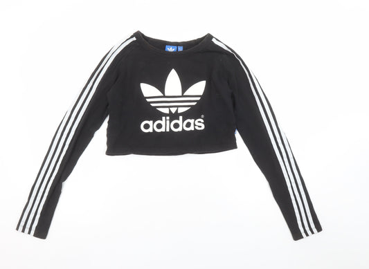 Adidas Womens Black Cropped Long Sleeve Crew Neck T-Shirt Size 12