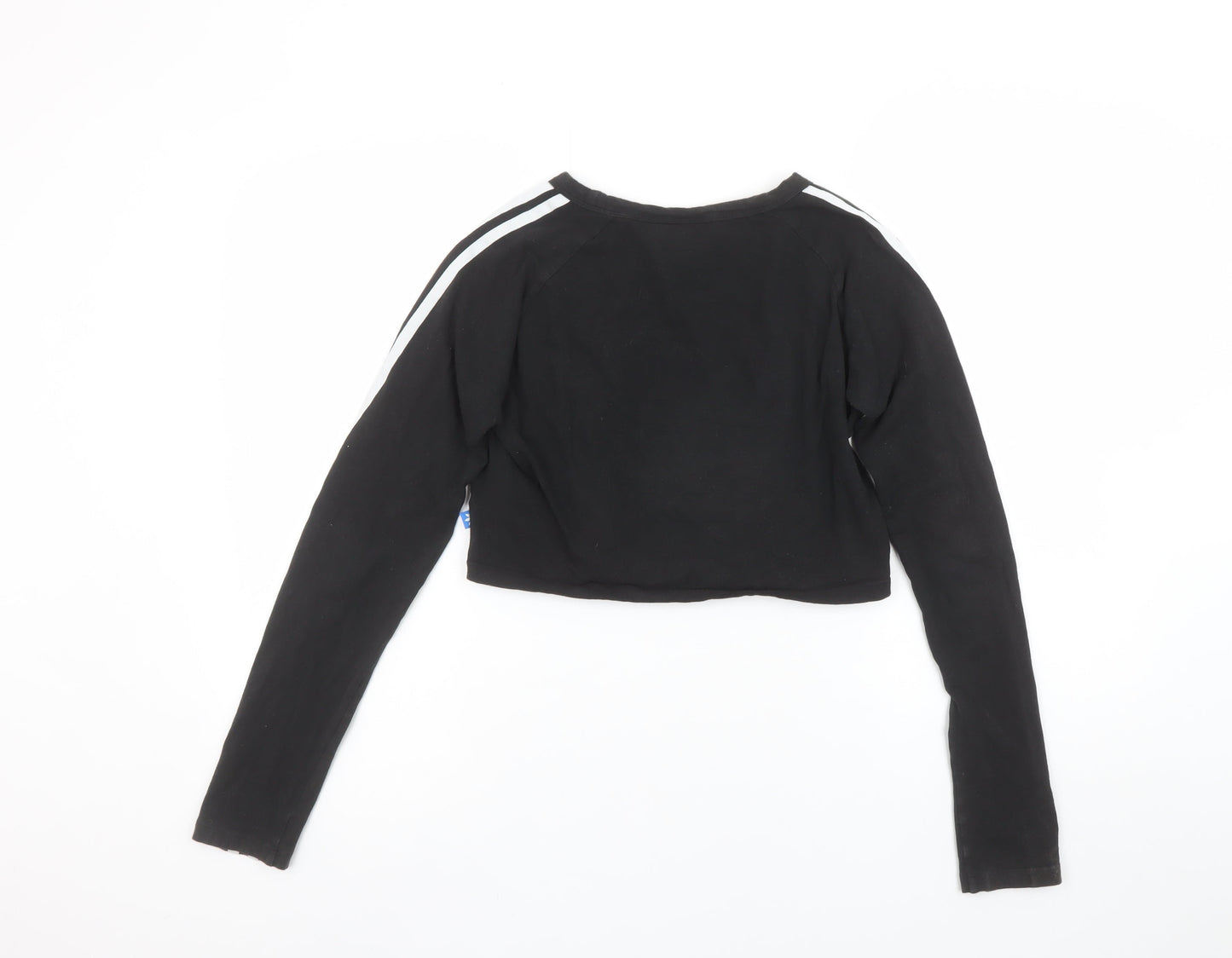 Adidas Womens Black Cropped Long Sleeve Crew Neck T-Shirt Size 12