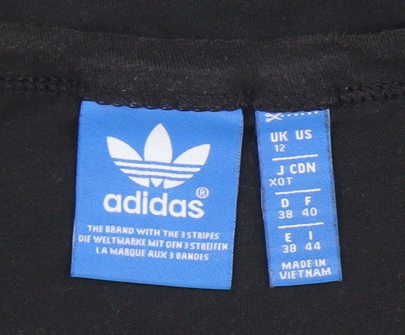 Adidas Womens Black Cropped Long Sleeve Crew Neck T-Shirt Size 12