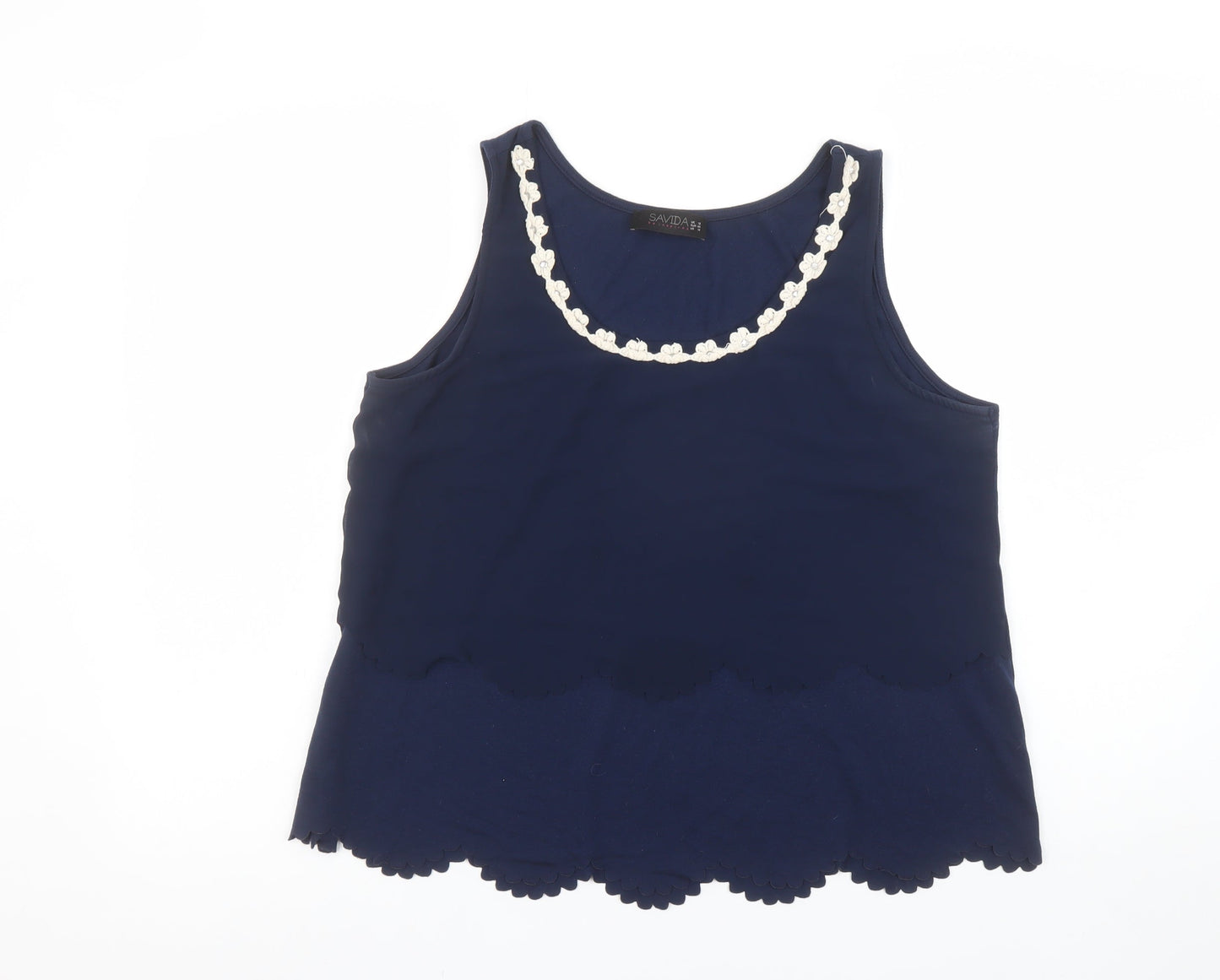 Savida Women's Blue Sleeveless Embroidered Tank Top Size 18