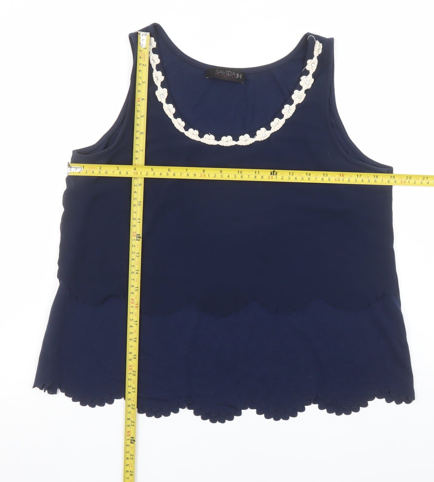 Savida Women's Blue Sleeveless Embroidered Tank Top Size 18