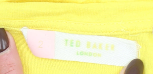 Ted Baker Women's Yellow Short Sleeve Viscose T-Shirt Size 10