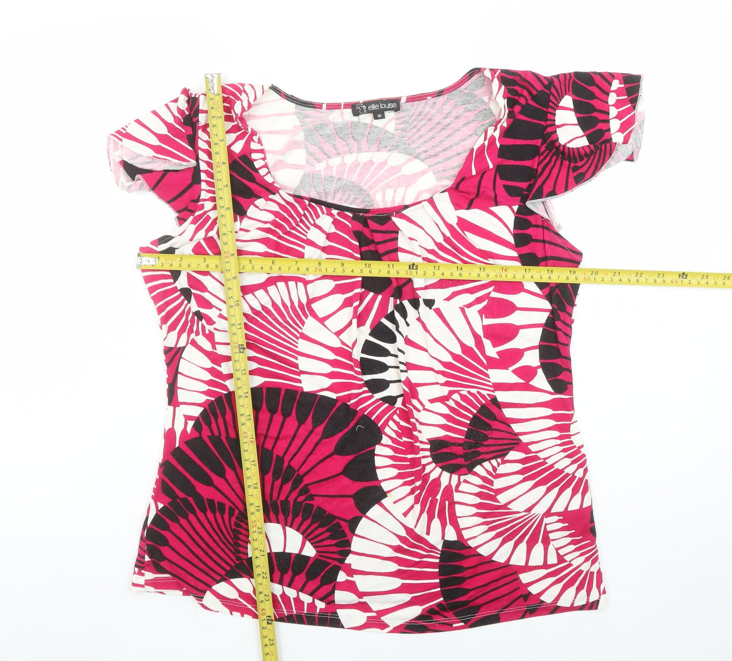 Elle Louise Women’s Pink Geometric Viscose Stretch T-Shirt Size 16
