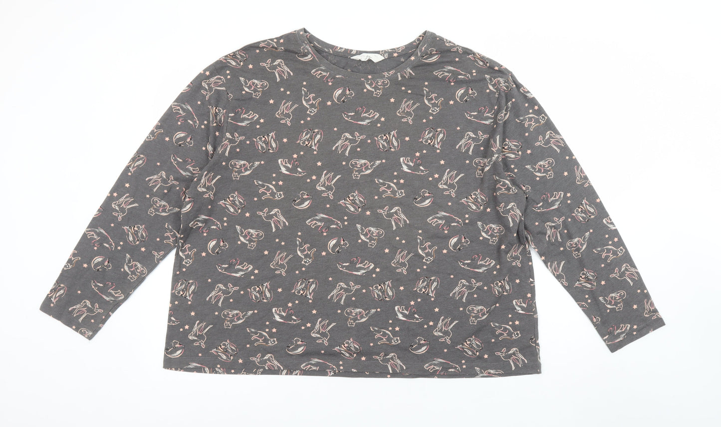 Marks and Spencer Women's Grey Animal Print Long Sleeve Pyjama Top XL