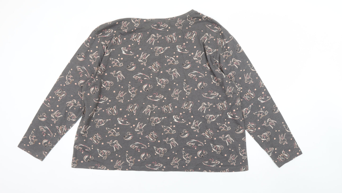 Marks and Spencer Women's Grey Animal Print Long Sleeve Pyjama Top XL