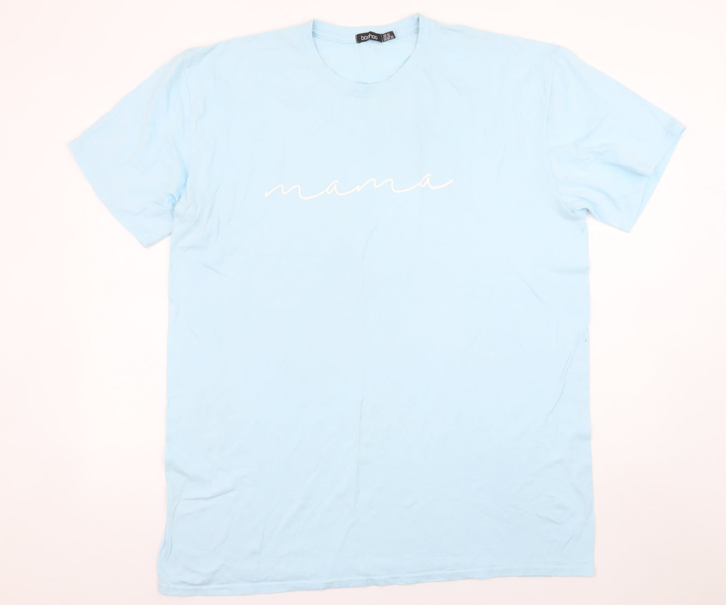 Boohoo Womens Blue Mama Cotton T-Shirt Size 16 Short Sleeve Casual Top