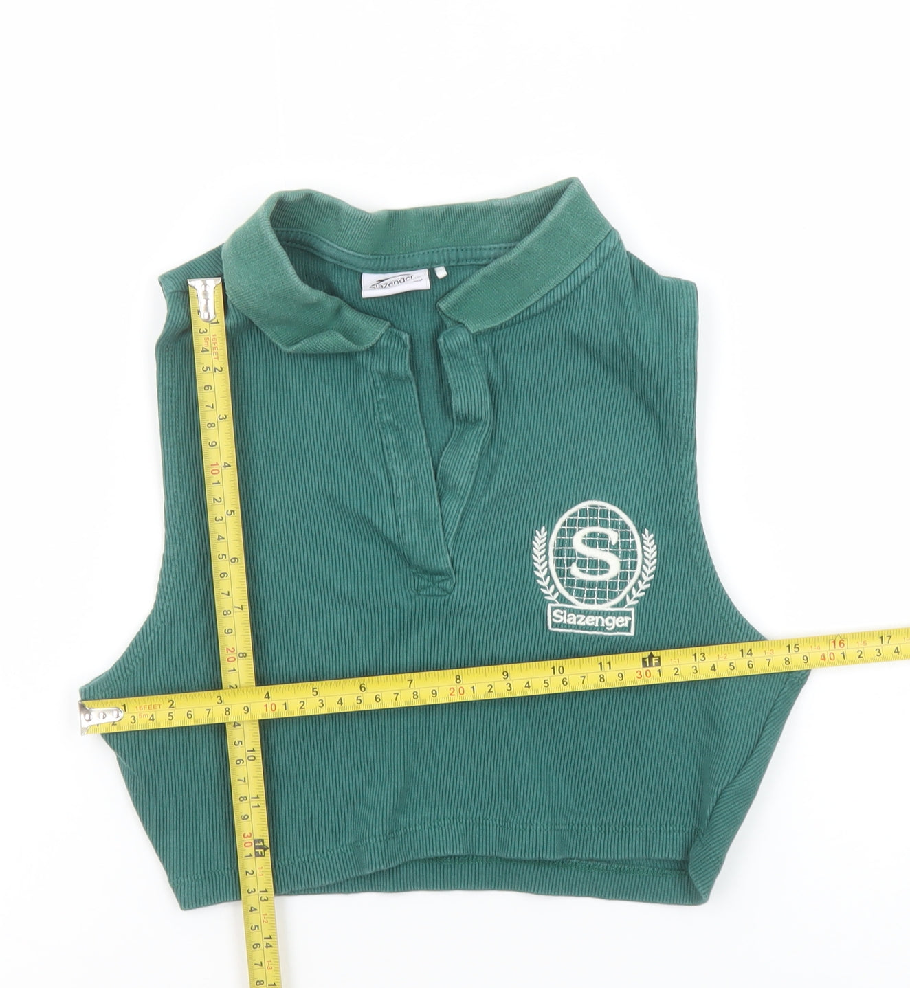 Slazenger Womens Green Cropped Polo Vest Top UK 10 Sleeveless