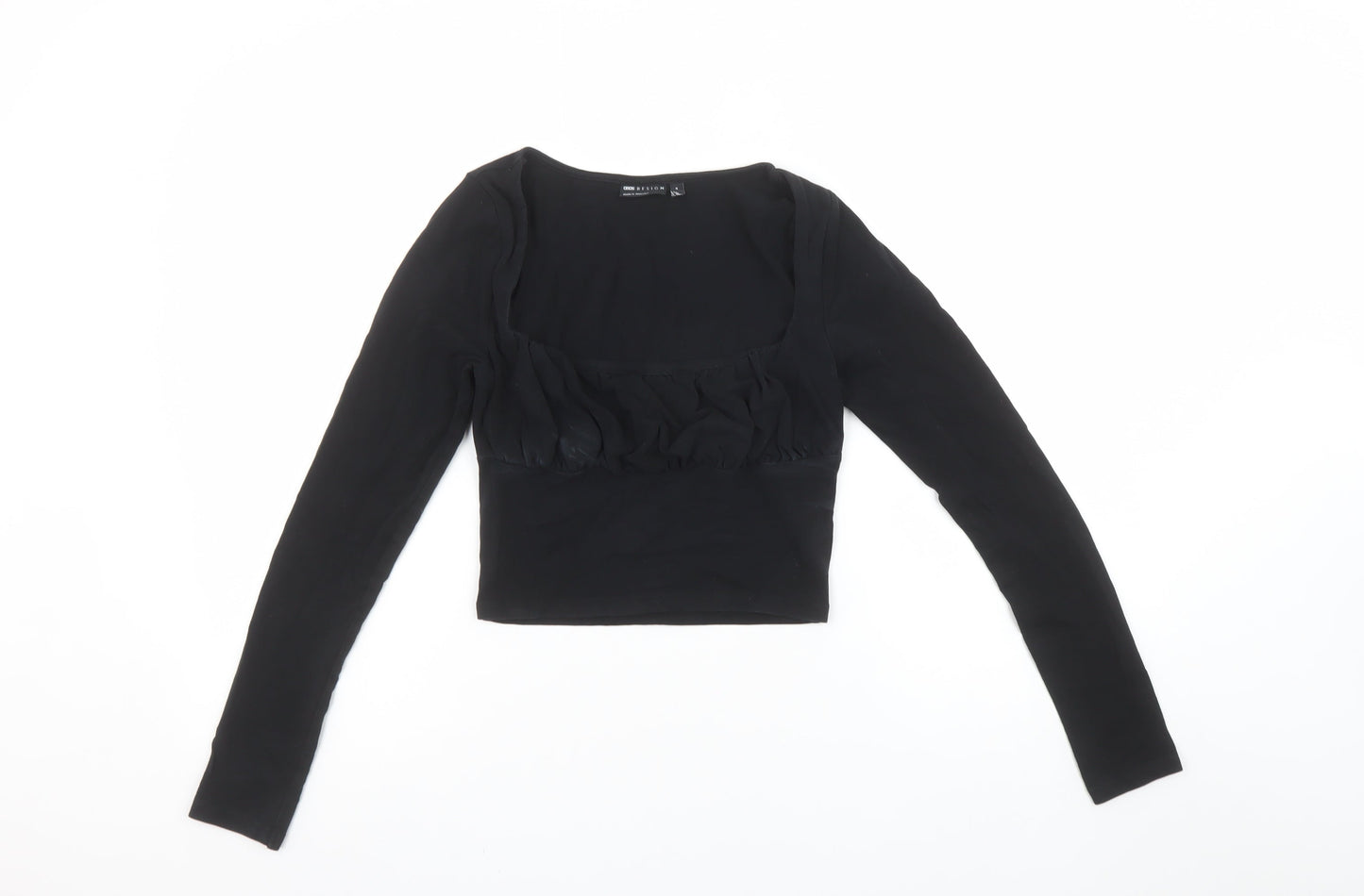 ASOS DESIGN Women’s Black Cropped Long Sleeve Jersey Blouse Size 8