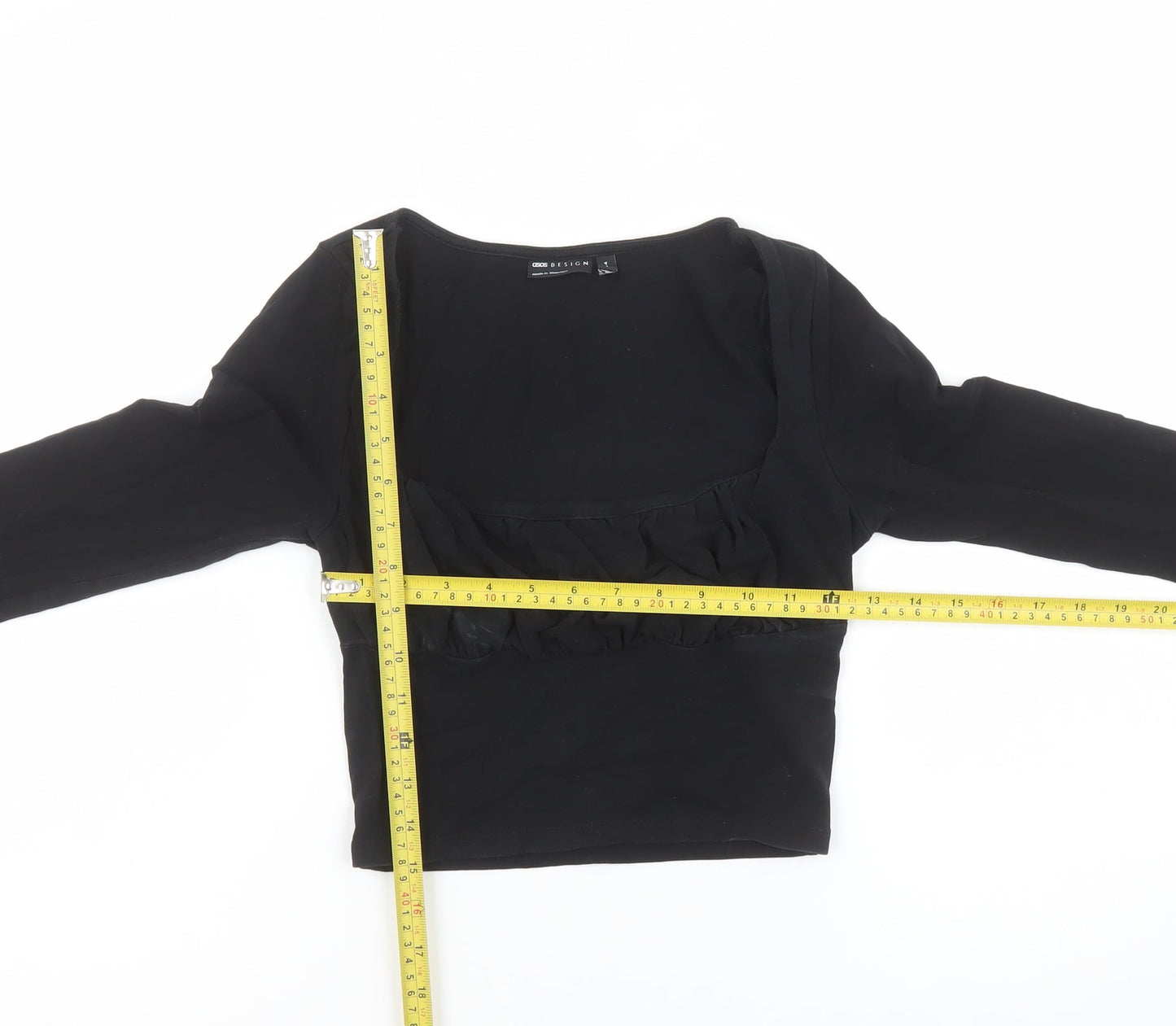 ASOS DESIGN Women’s Black Cropped Long Sleeve Jersey Blouse Size 8