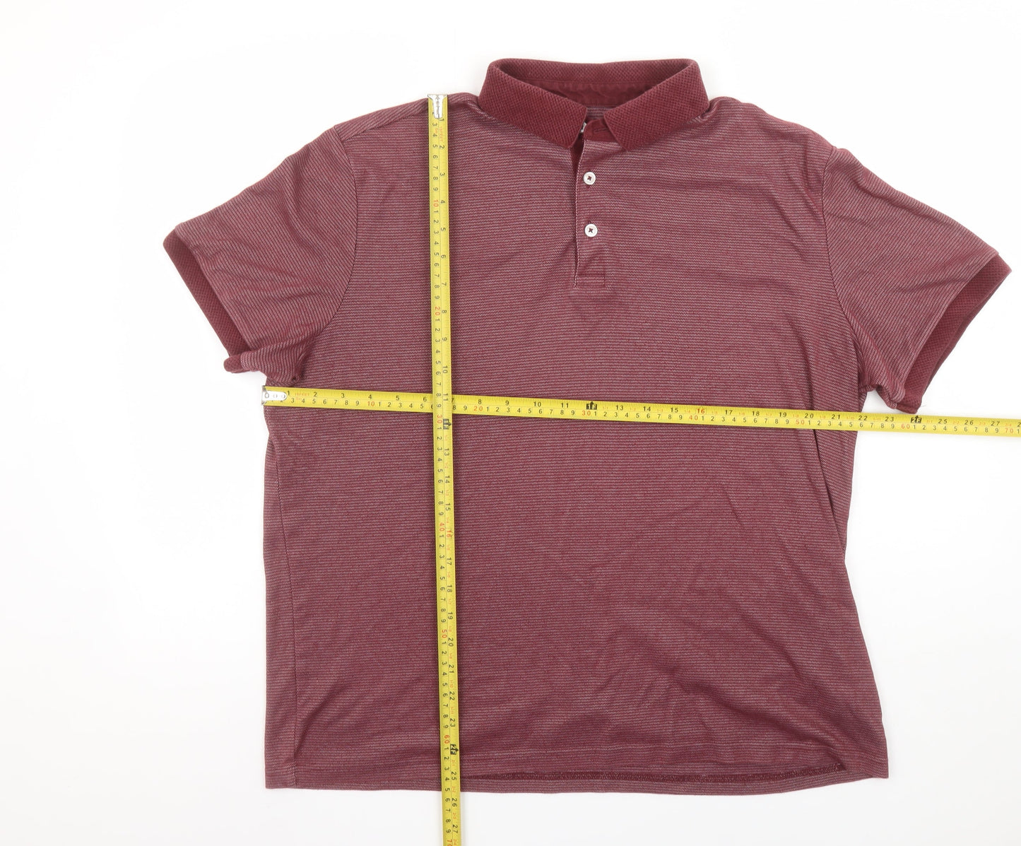 Tu Men’s Red Striped Cotton Blend Polo Shirt Size L Regular Fit