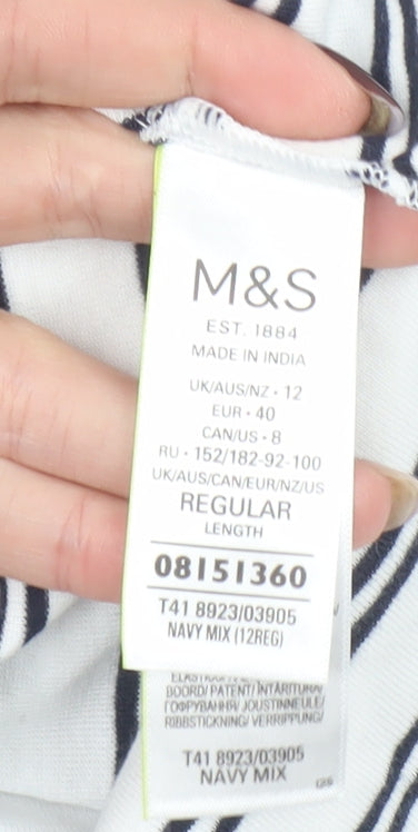 Marks and Spencer Women’s Navy Stripe Tank Top Size 12 Regular Cotton Blend