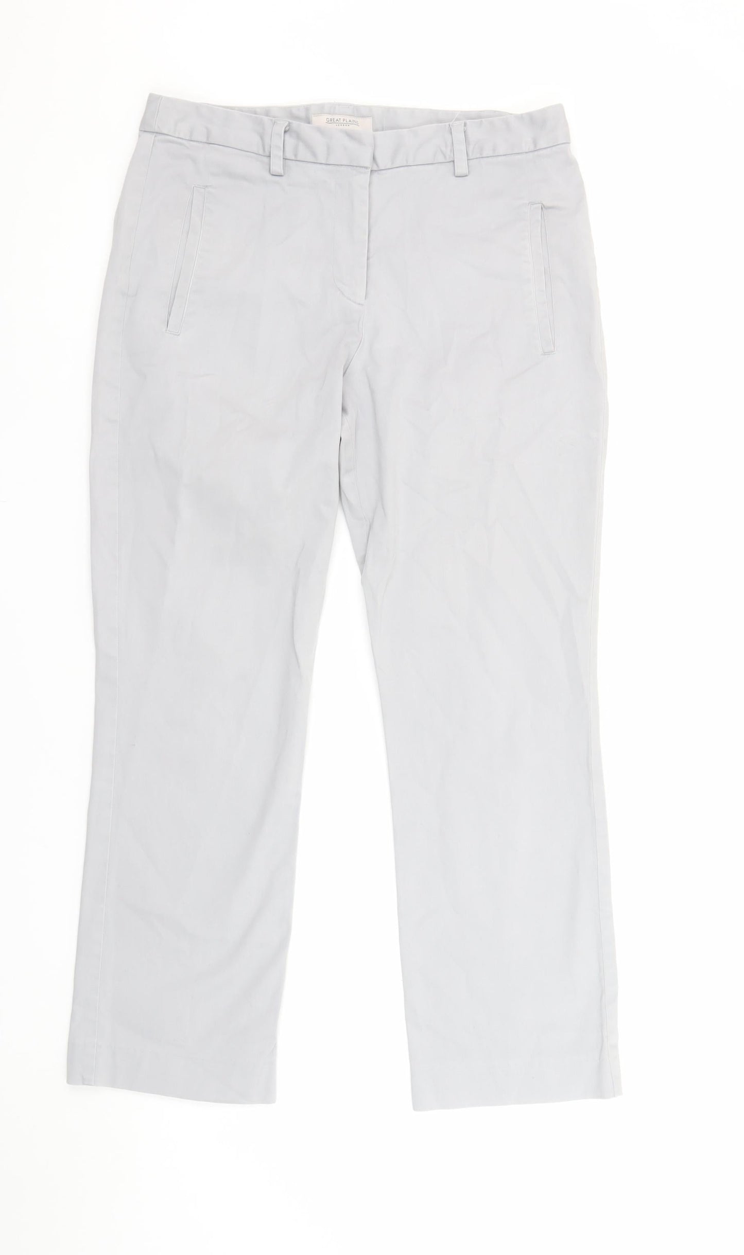 Great Plains Women Grey Cotton Stretch Chino Trousers Size 10