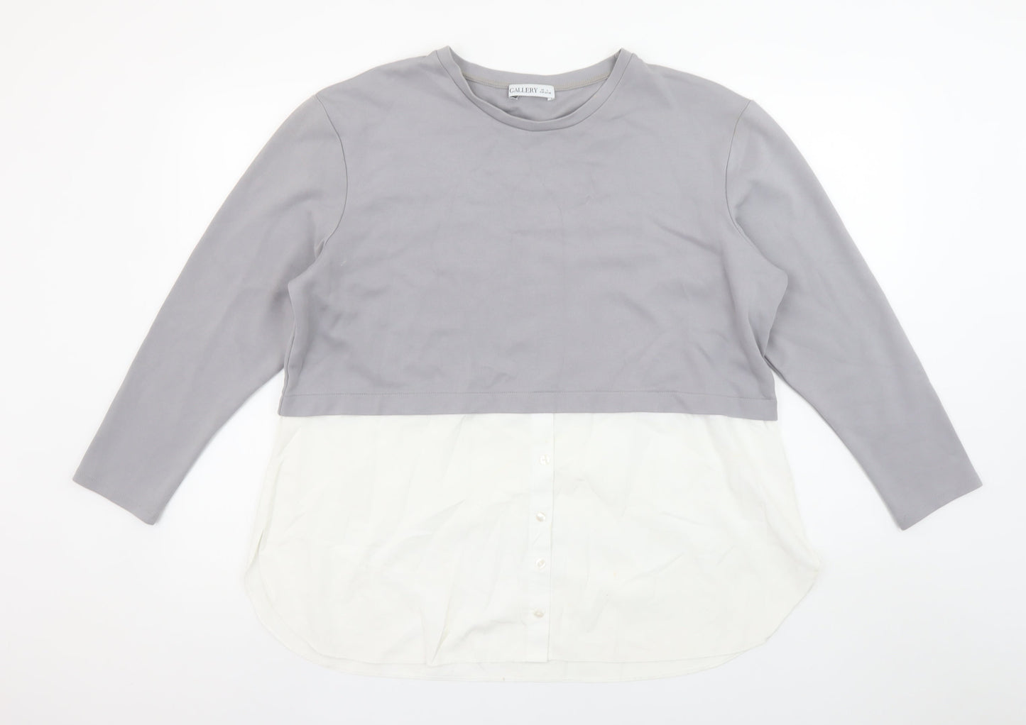 Gallery Womens Grey White Colourblock Tunic Blouse UK L Long Sleeve