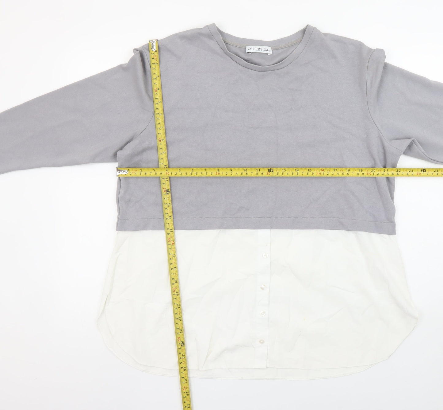 Gallery Womens Grey White Colourblock Tunic Blouse UK L Long Sleeve