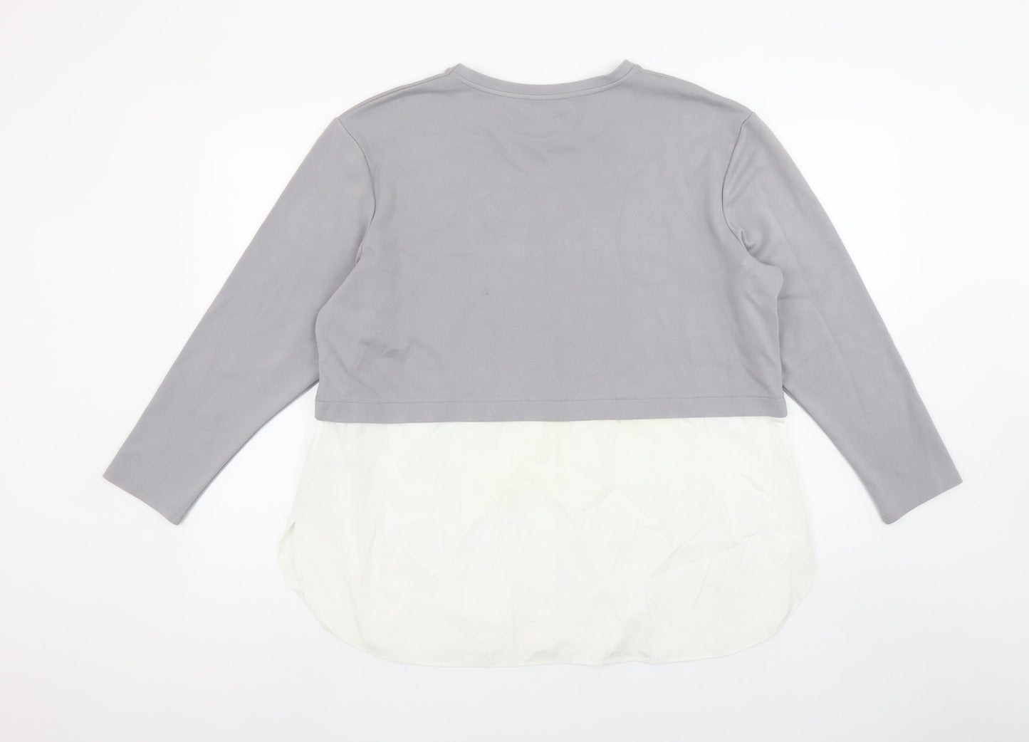 Gallery Womens Grey White Colourblock Tunic Blouse UK L Long Sleeve