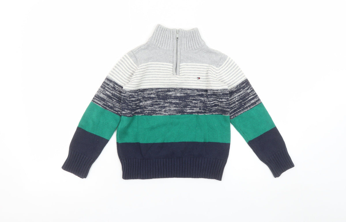 Tommy Hilfiger Boys Grey Green Blue 4 Years 1/2 Zip Cotton Jumper