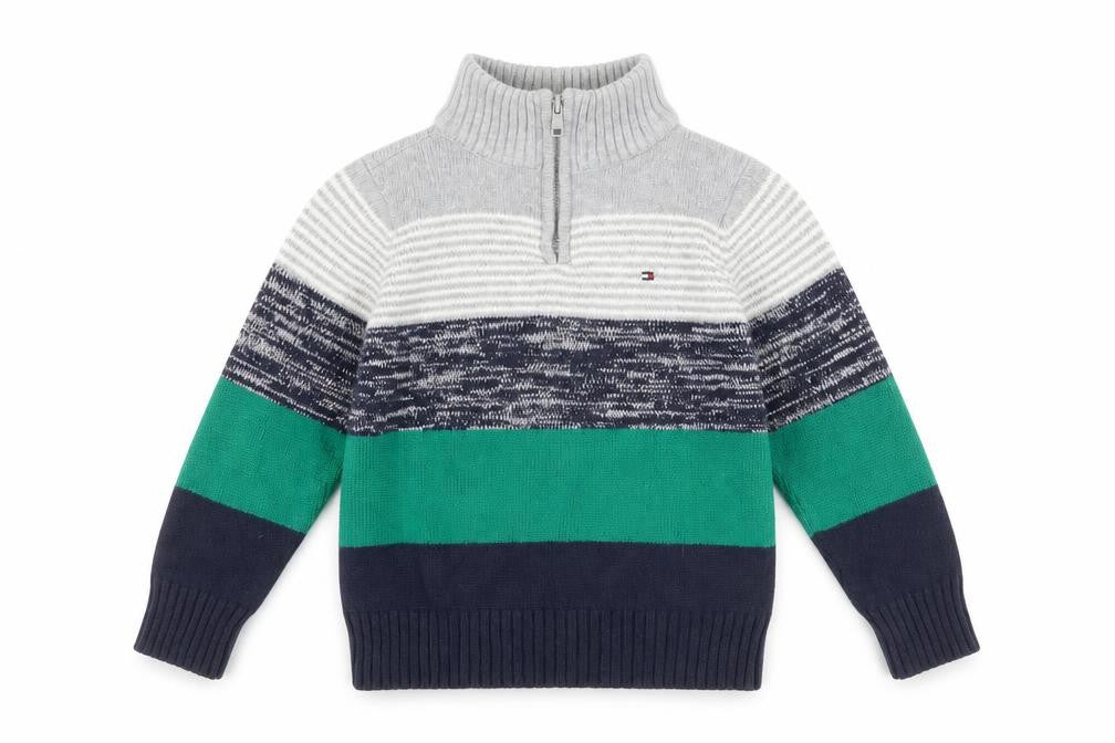 Tommy Hilfiger Boys Grey Green Blue 4 Years 1/2 Zip Cotton Jumper