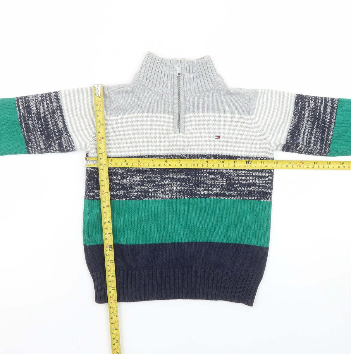 Tommy Hilfiger Boys Grey Green Blue 4 Years 1/2 Zip Cotton Jumper