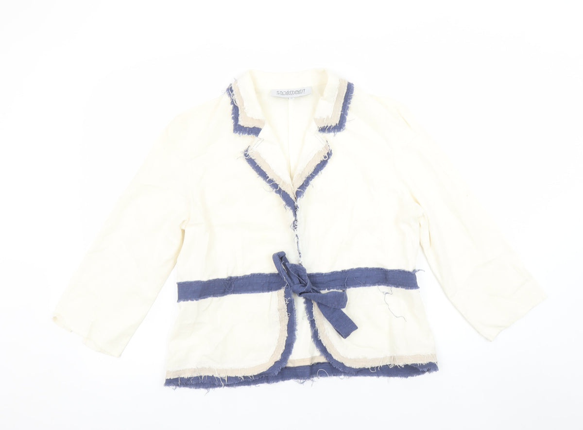 Stormafit Women’s Ivory Linen Blend Belted Blazer Jacket Size 16