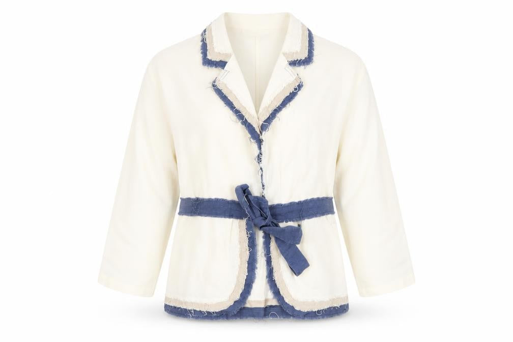 Stormafit Women’s Ivory Linen Blend Belted Blazer Jacket Size 16