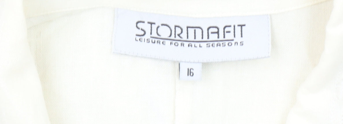 Stormafit Women’s Ivory Linen Blend Belted Blazer Jacket Size 16
