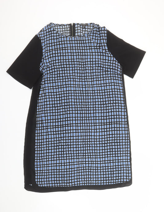 Warehouse Women Blue Geometric Shift Dress Size 16 Short Sleeve