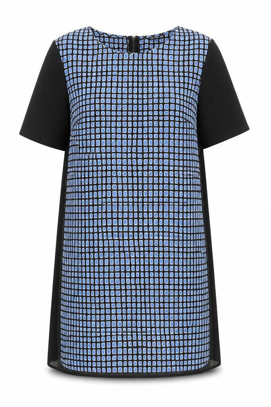 Warehouse Women Blue Geometric Shift Dress Size 16 Short Sleeve