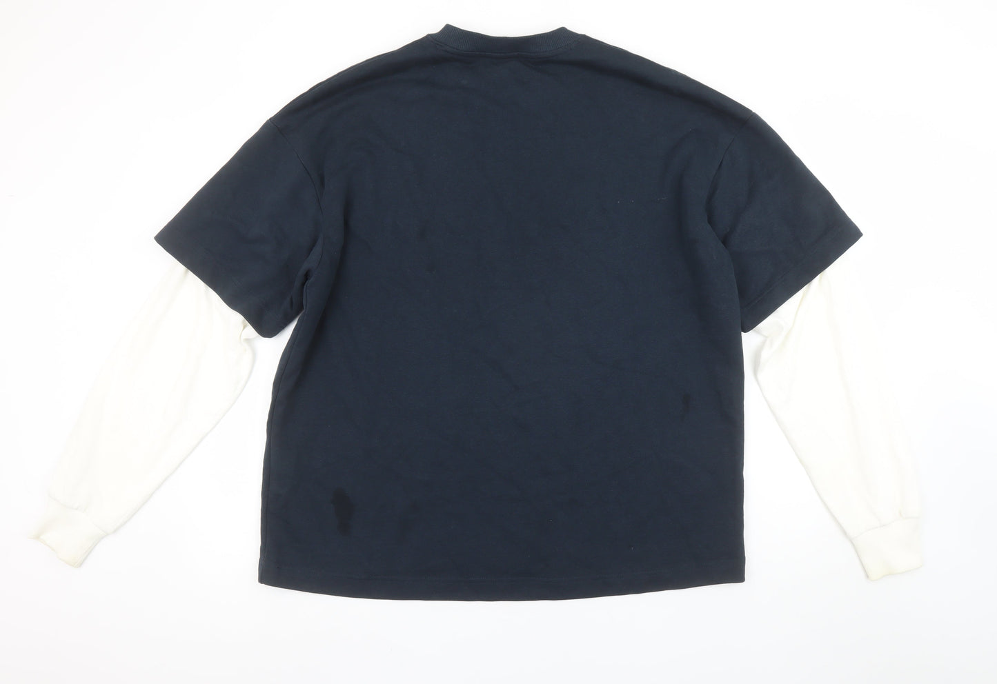 Zara Womens Navy Two Tone Pullover Sweatshirt Size 12 Graphic Print