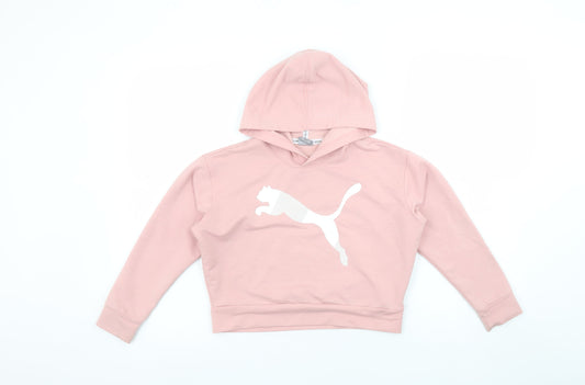 Puma Girls Pink Pullover Hoodie 7-8 Years Lightweight Logo Sportswear