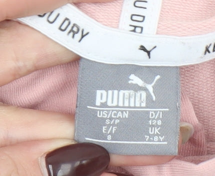 Puma Girls Pink Pullover Hoodie 7-8 Years Lightweight Logo Sportswear
