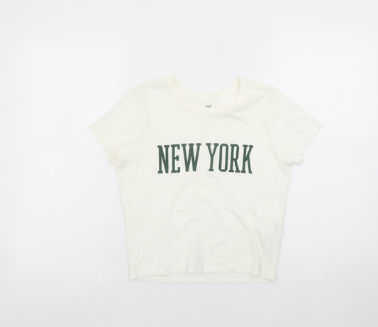 Hollister Womens Ivory New York Print Short Sleeve Cotton T-Shirt XS