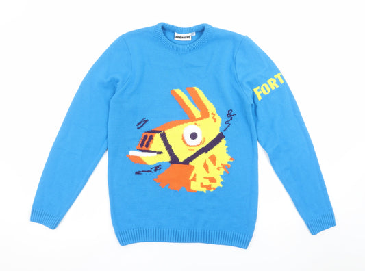 Fortnite Boys Blue Llama Graphic Knit Jumper YL 14 Years Pullover Sweater