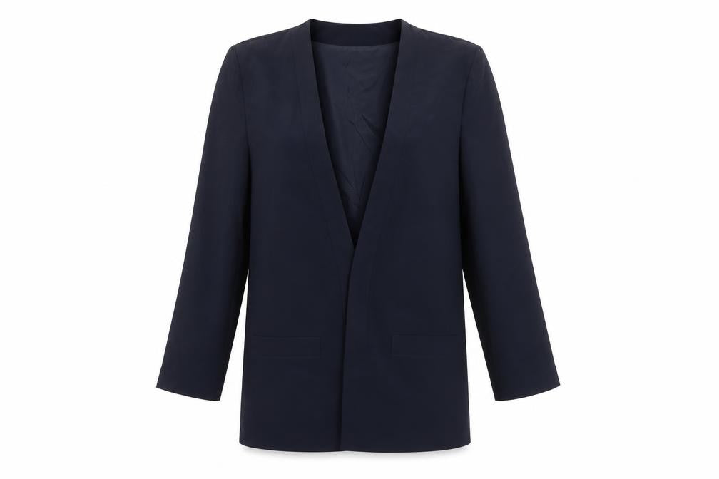 Jacques Vert Women Navy Blue Long Blazer Jacket Size 10 Classic Fit