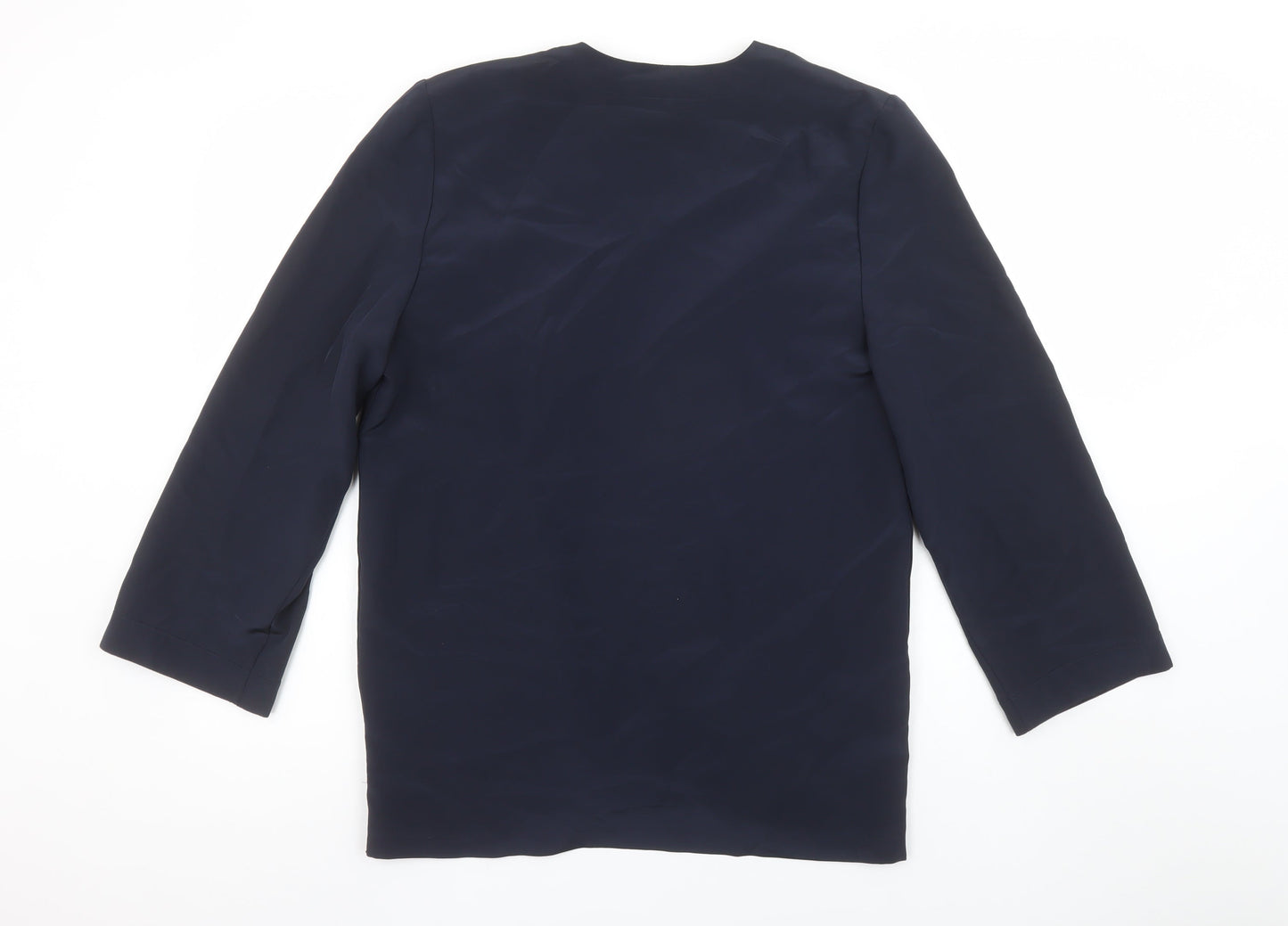 Jacques Vert Women Navy Blue Long Blazer Jacket Size 10 Classic Fit
