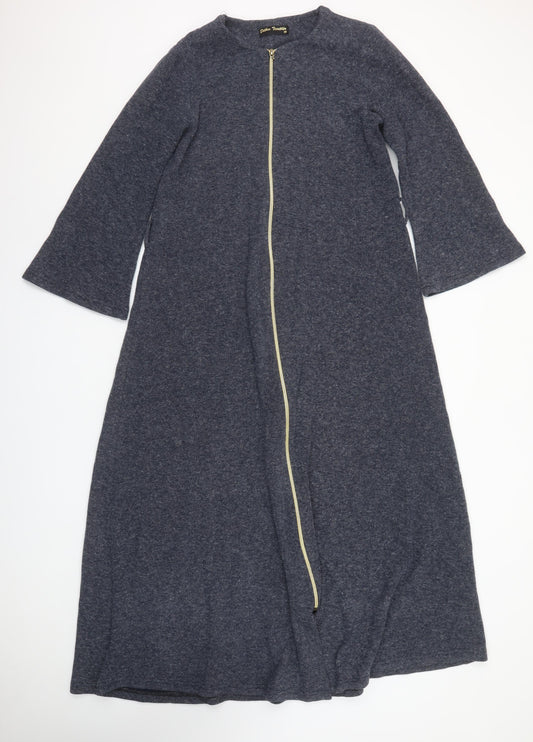 Dilber Tesettür Women Blue Maxi Knit Zip Long Sleeve Dress Size 10