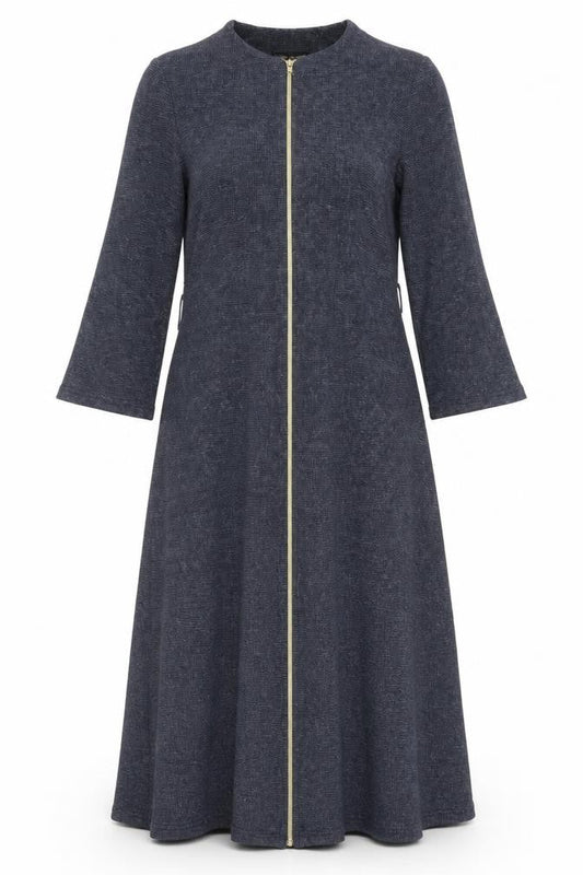 Dilber Tesettür Women Blue Maxi Knit Zip Long Sleeve Dress Size 10