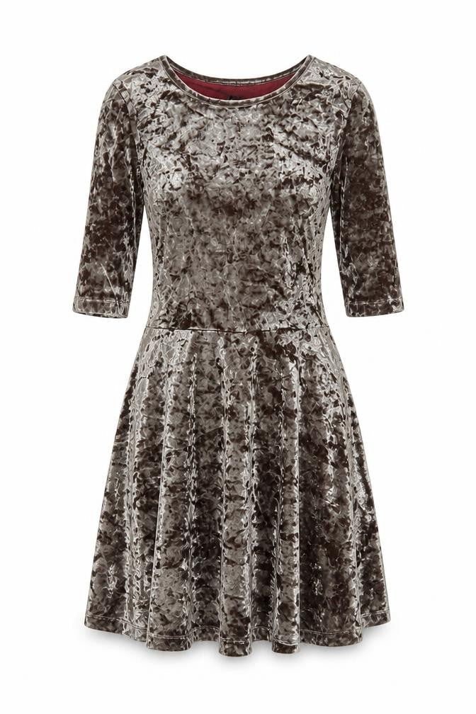 Topshop Women’s Brown Crushed Velvet Fit & Flare Dress UK 8
