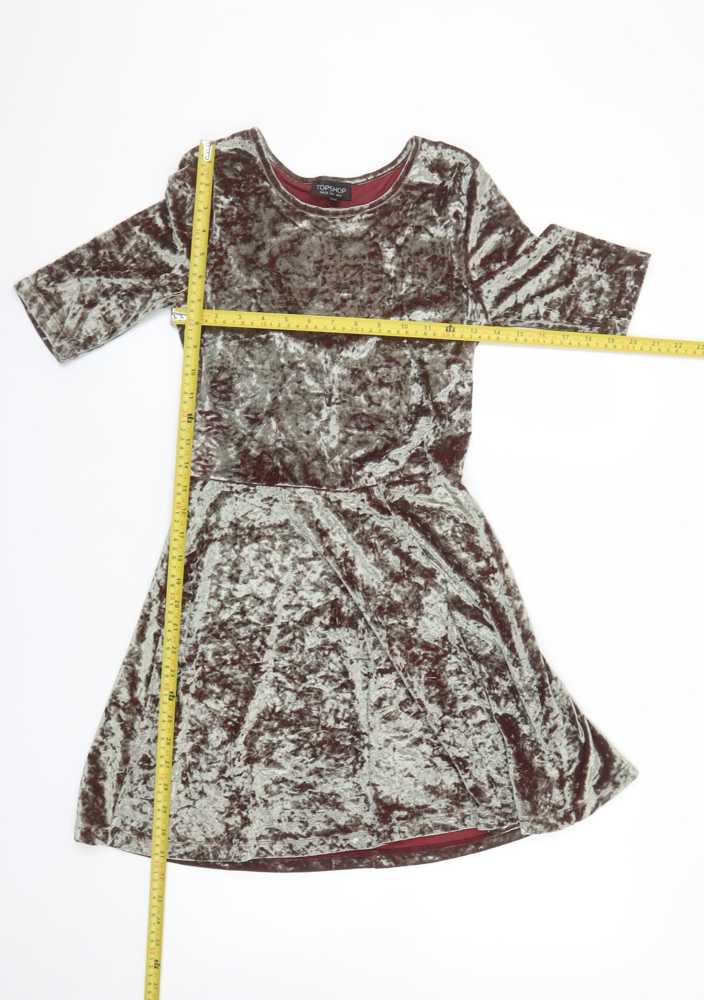 Topshop Women’s Brown Crushed Velvet Fit & Flare Dress UK 8