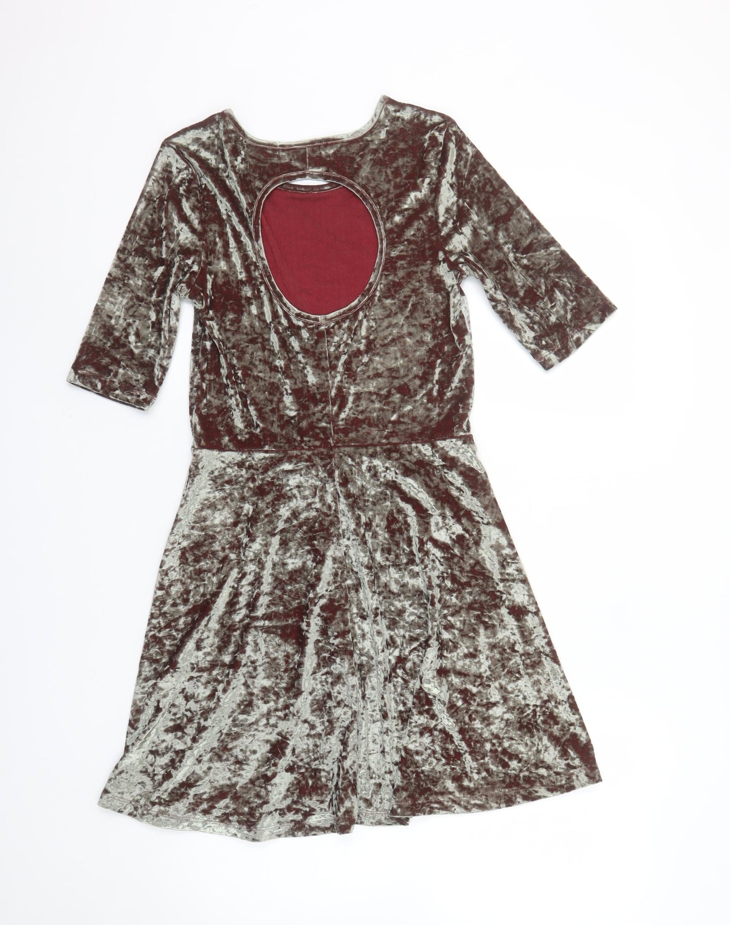 Topshop Women’s Brown Crushed Velvet Fit & Flare Dress UK 8