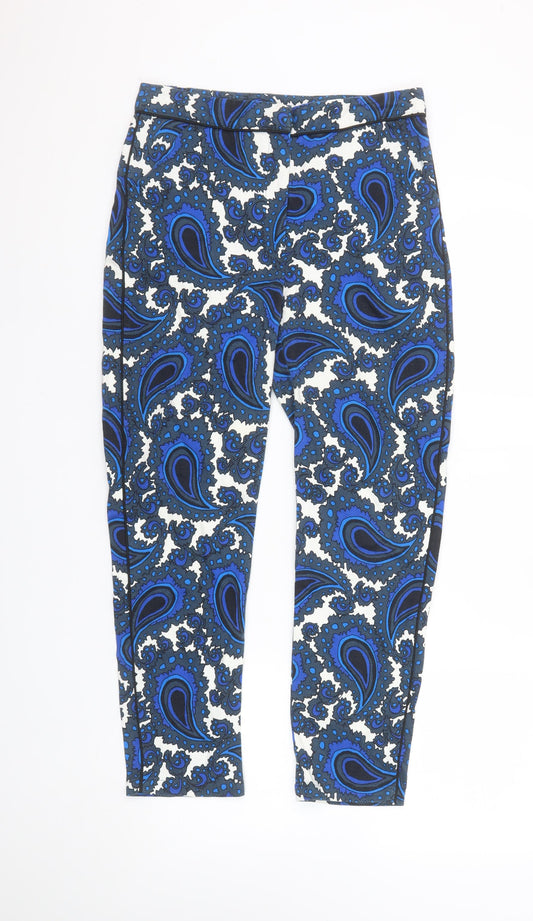 Topshop Womens Blue Paisley Slim Cropped Trousers Size 10