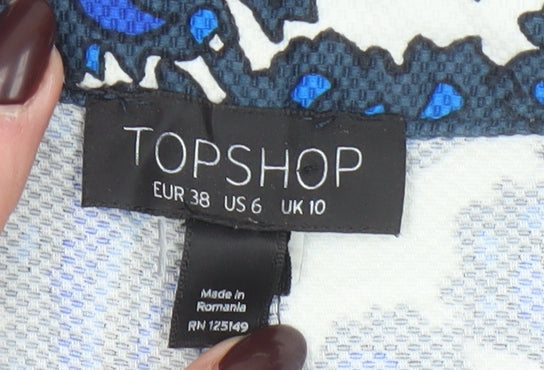 Topshop Womens Blue Paisley Slim Cropped Trousers Size 10