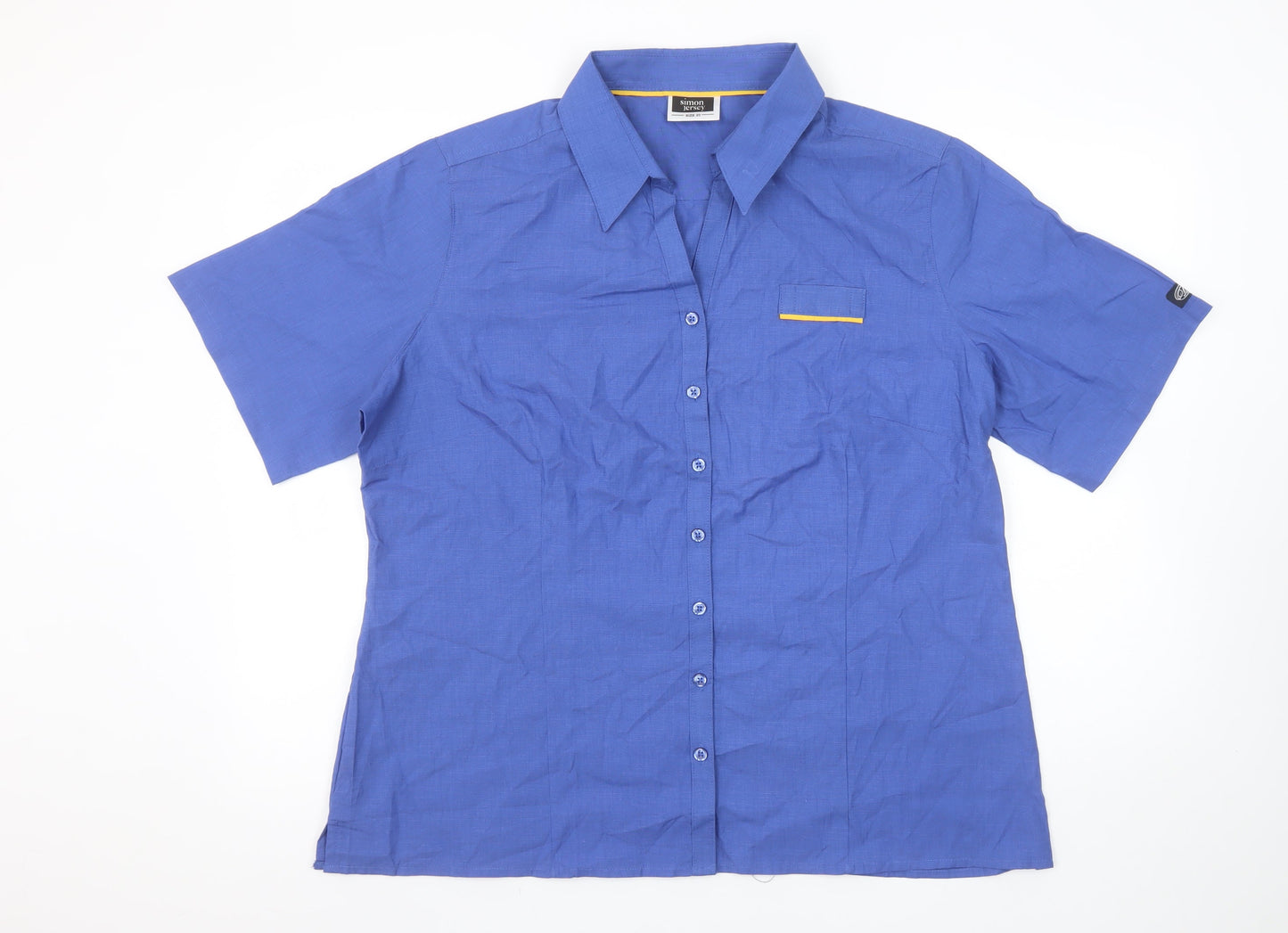 Simon Jersey Women's Blue Short Sleeve Collared Button-Up Work Shirt Size 20