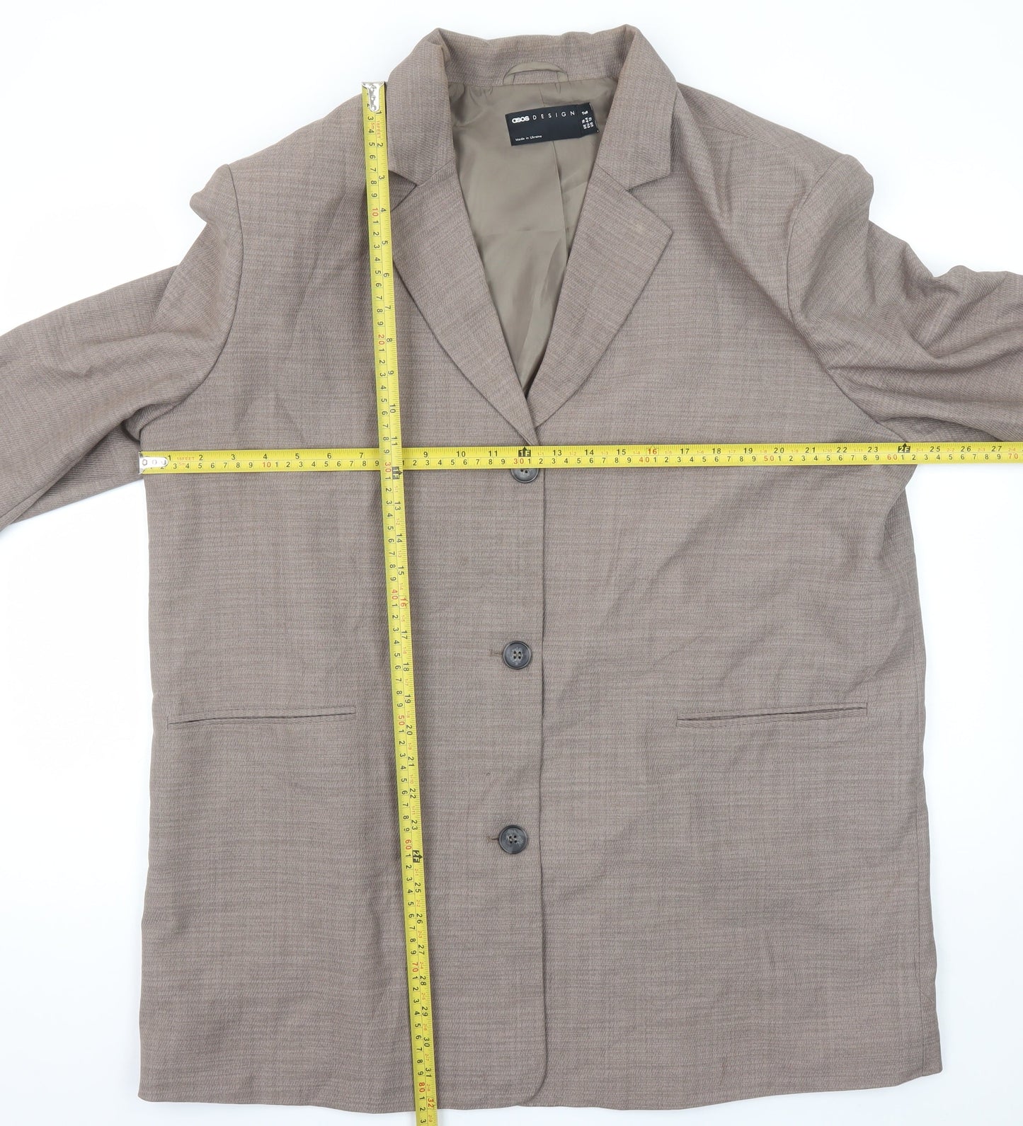 ASOS DESIGN Women Brown Tall Blazer UK 16 Single-Breasted Jacket