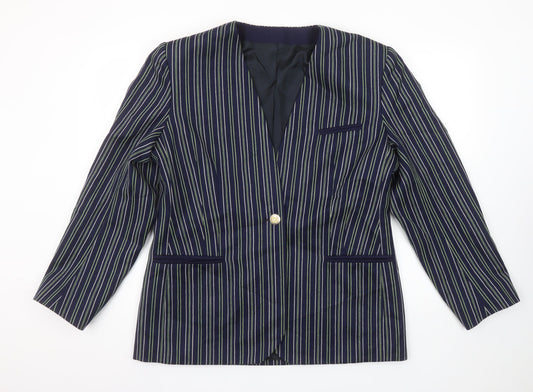 Dorene Women’s Blue Pinstripe Wool Blazer Size 16 Single-Breasted Classic Fit