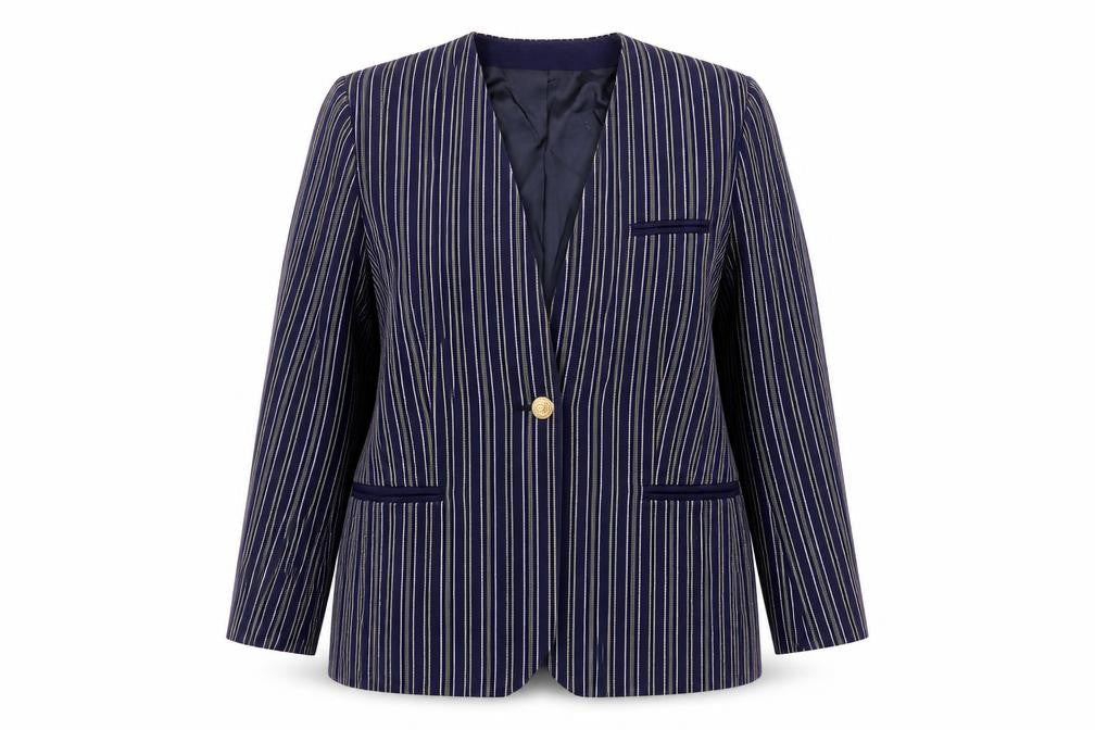 Dorene Women’s Blue Pinstripe Wool Blazer Size 16 Single-Breasted Classic Fit