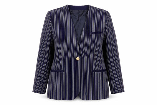 Dorene Women’s Blue Pinstripe Wool Blazer Size 16 Single-Breasted Classic Fit