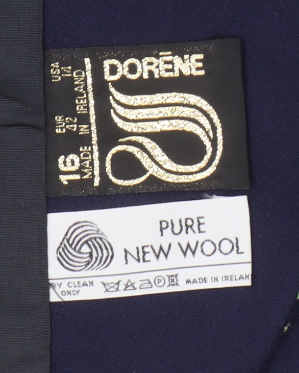 Dorene Women’s Blue Pinstripe Wool Blazer Size 16 Single-Breasted Classic Fit